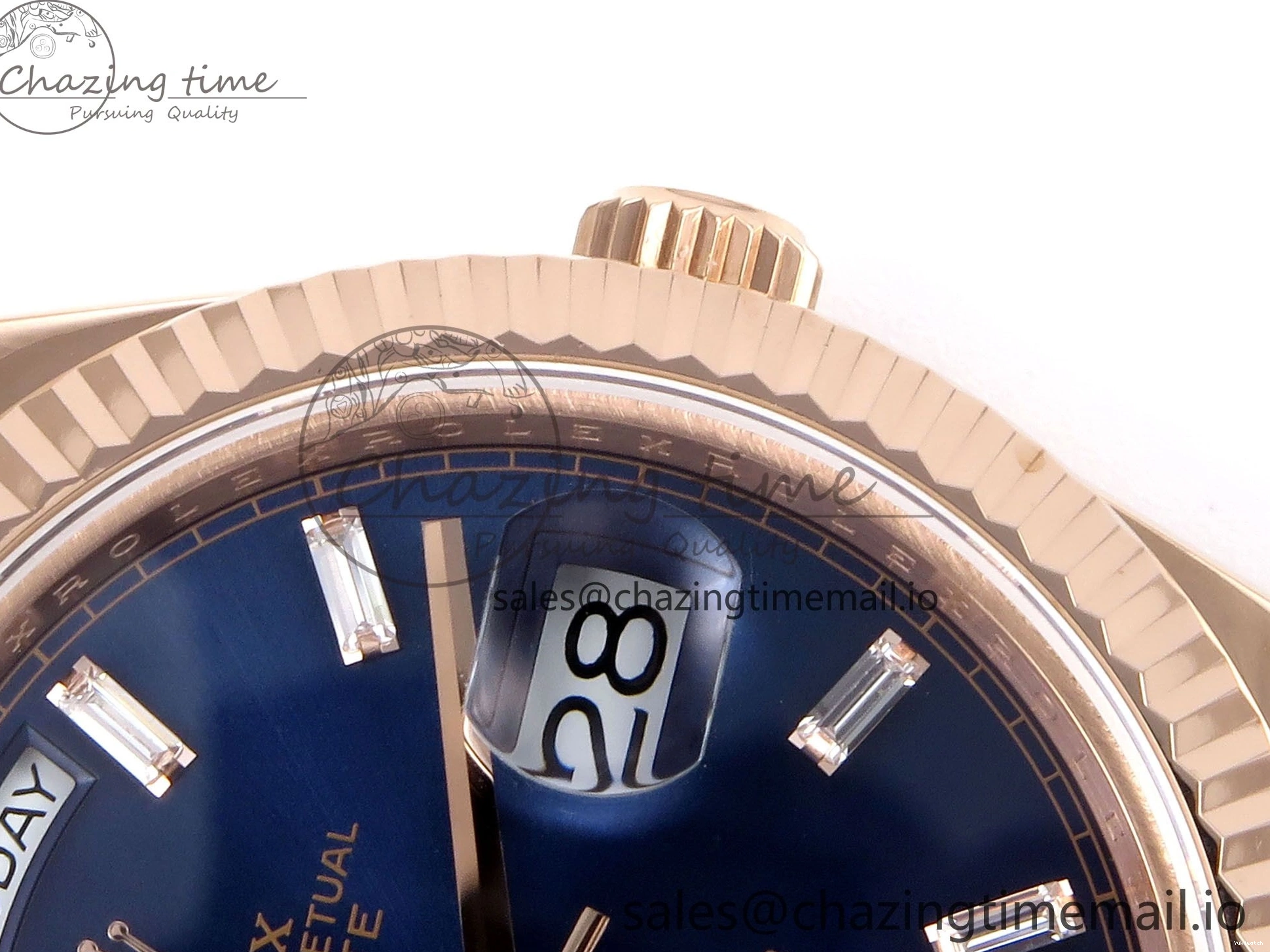 President Markers 228235 Edition Dial on Best Date Blue Bracelet Day VR2836 Diamonds Bezel QF Crystal 40 RG 1:1 0520